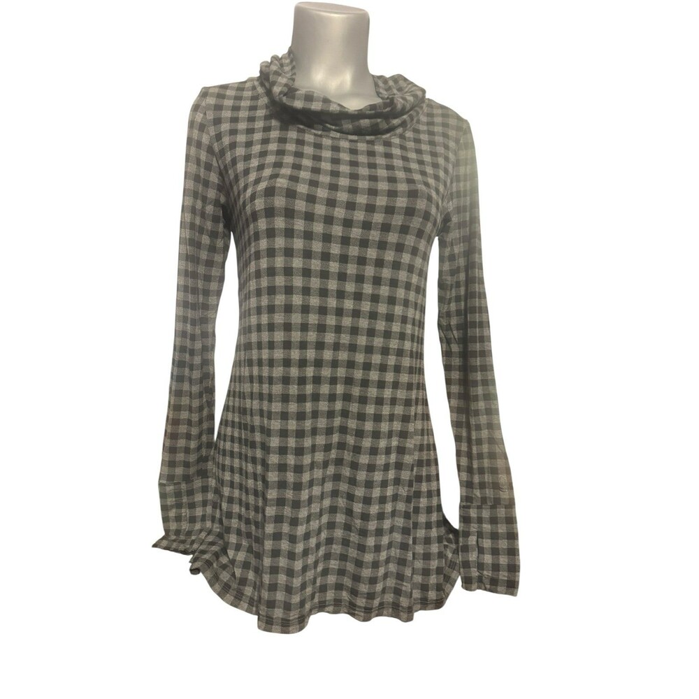 Cuddleduds black and grey checkered cowl neck tunic hi low M